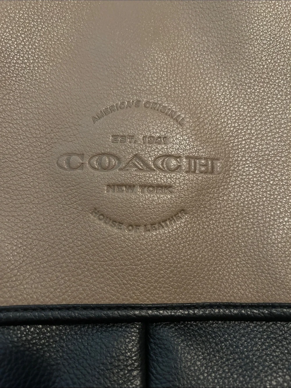 Coach Two-Tone Pebbled Leather Messenger Bag in Taupe and Black
